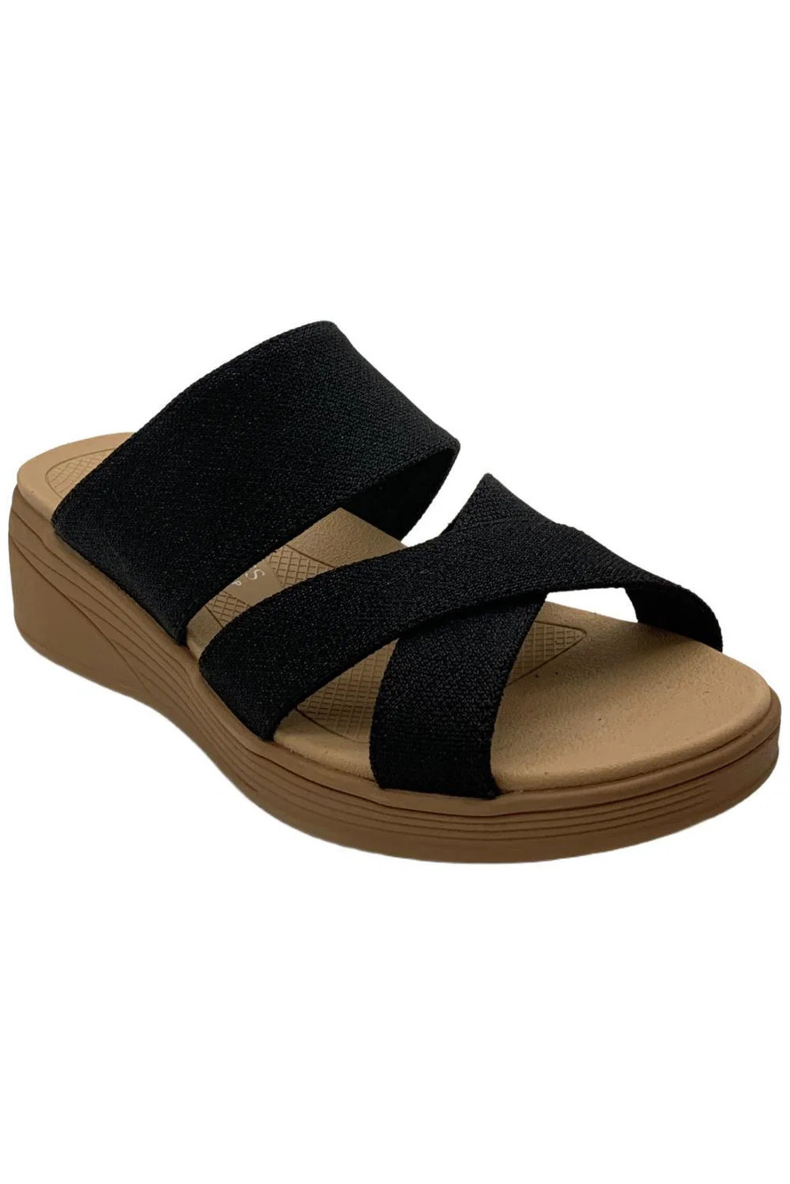 BZees Fiona Women's Strappy Wedge Sandal Black - Medium